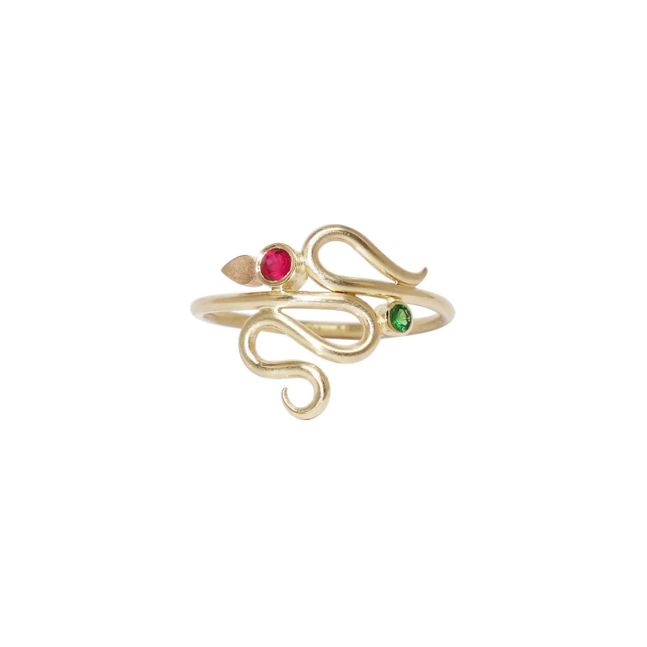 14K Gold Ring w. Ruby & Tsavorite