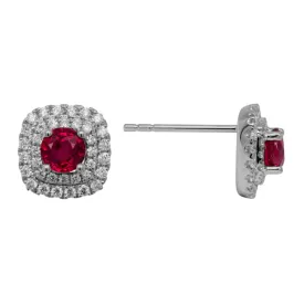 14k Gold Ruby and Diamond Halo Stud Earrings