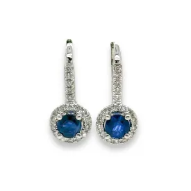 14K W Gold 0.25cttw H/SI2 Diamond and 0.65cttw Sapphire Earrings