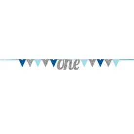 1st Birthday Blue One Glitter Banner 2.75m