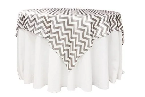 AK-Trading 72" x 72" Inches L'Amour Satin Zig Zag Chevron Tablecloth Table Cover - MADE IN USA (Gray)