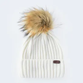 Angora Adult Size Wool Beanies (with Detachable Pompom) - White