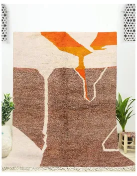 Authentic Moroccan Wool Orange and Brown Beni Mrirt Rug