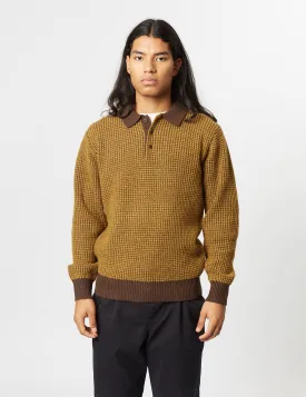 Beams Plus Knit Polo (Crochet) - Brown/Mustard