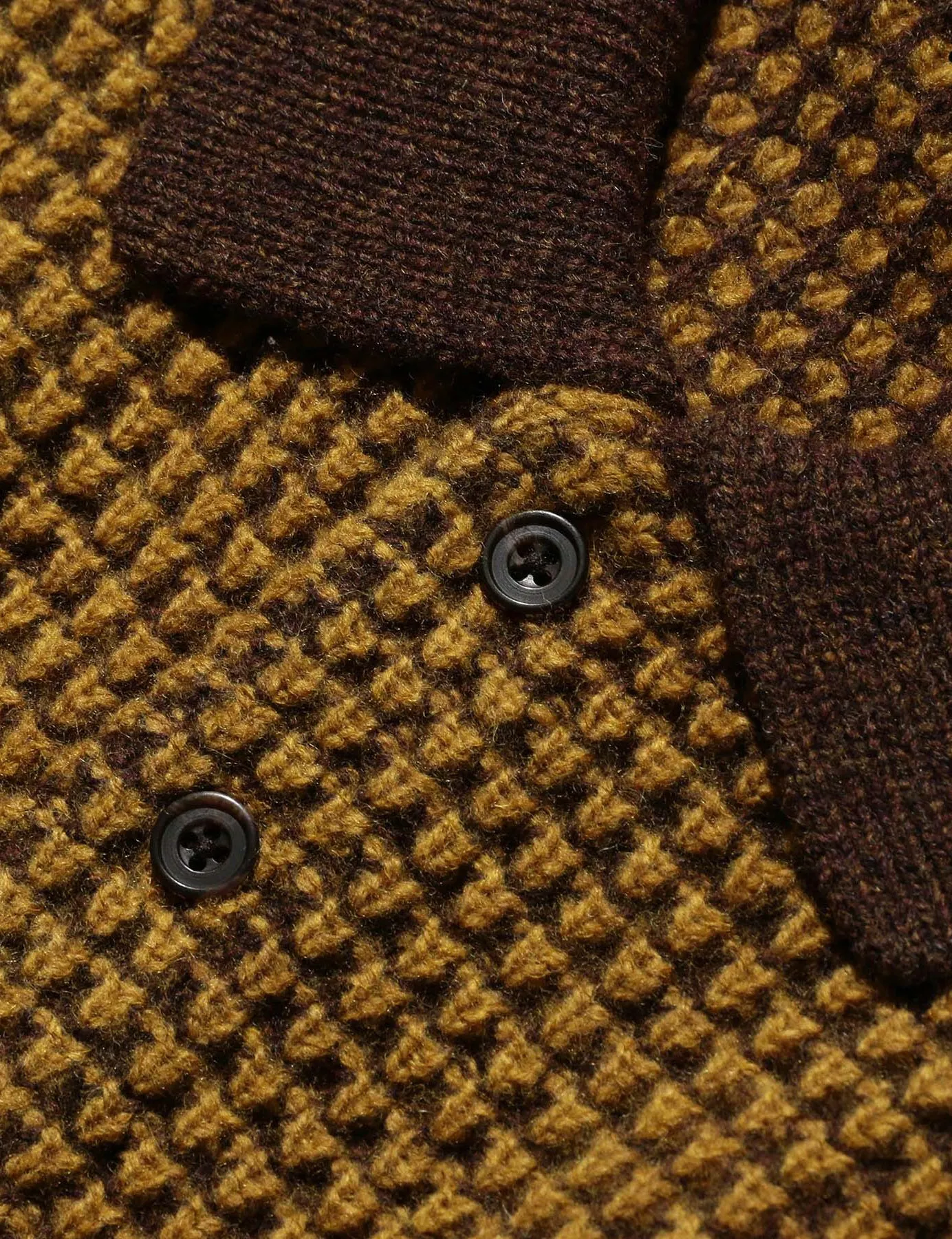 Beams Plus Knit Polo (Crochet) - Brown/Mustard