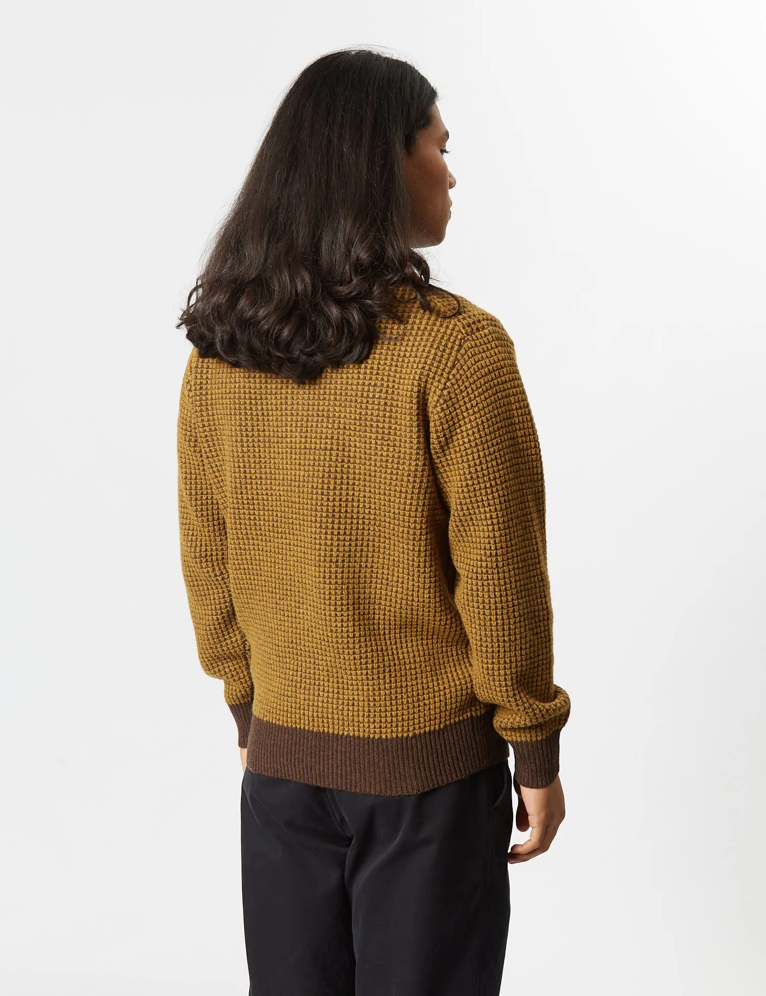 Beams Plus Knit Polo (Crochet) - Brown/Mustard