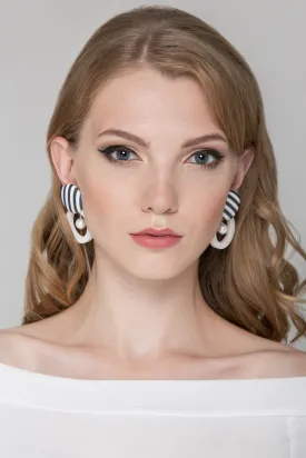 Black and White Stripe Pearl Hoop Earrings