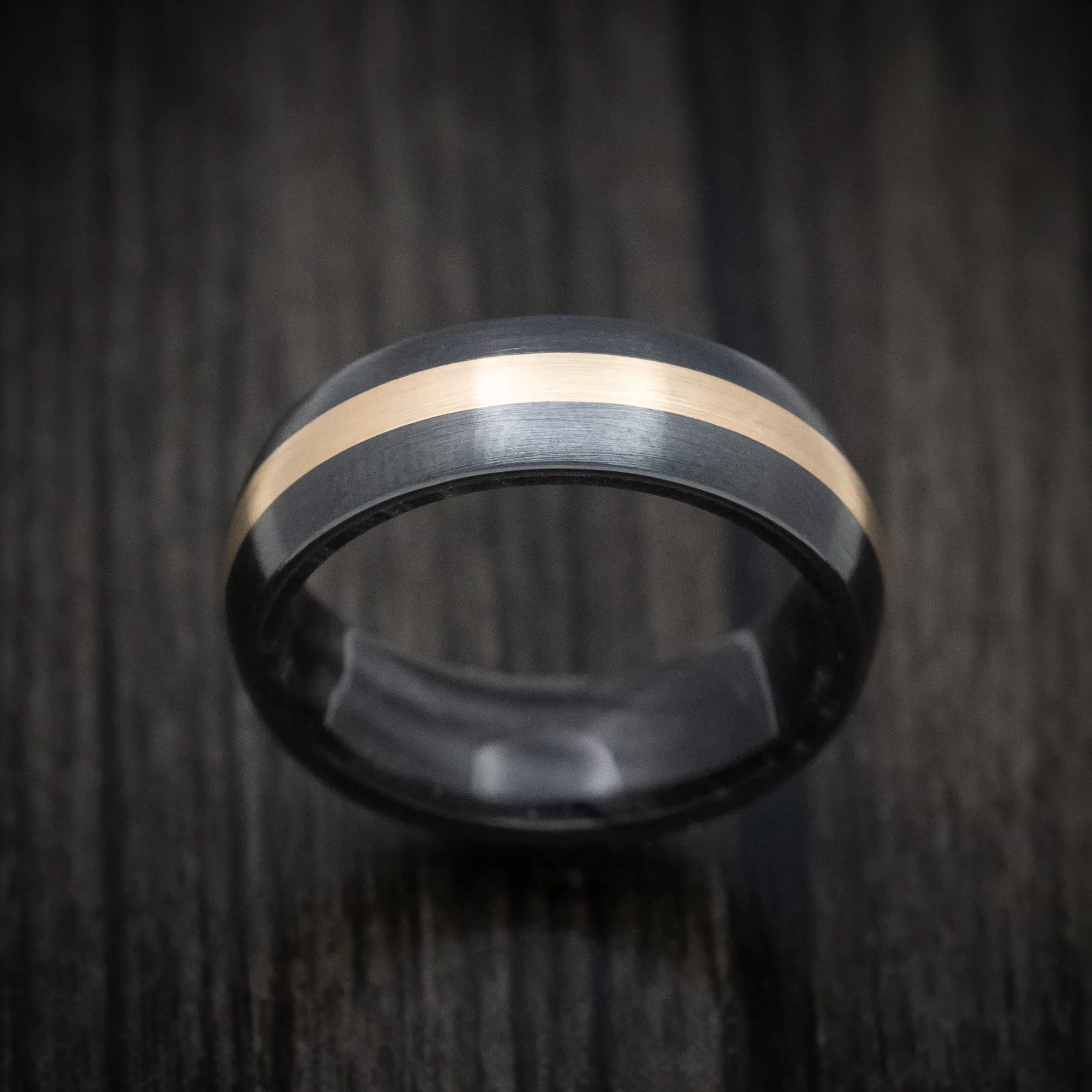 Black Titanium and Juma Sleeve Men's Ring with 14K Gold Inlay Custom Made Band