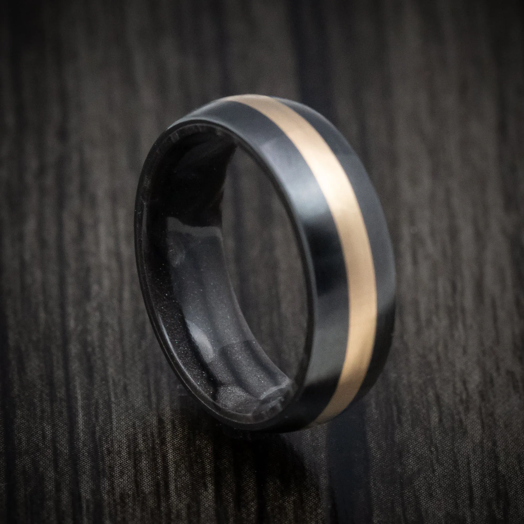 Black Titanium and Juma Sleeve Men's Ring with 14K Gold Inlay Custom Made Band