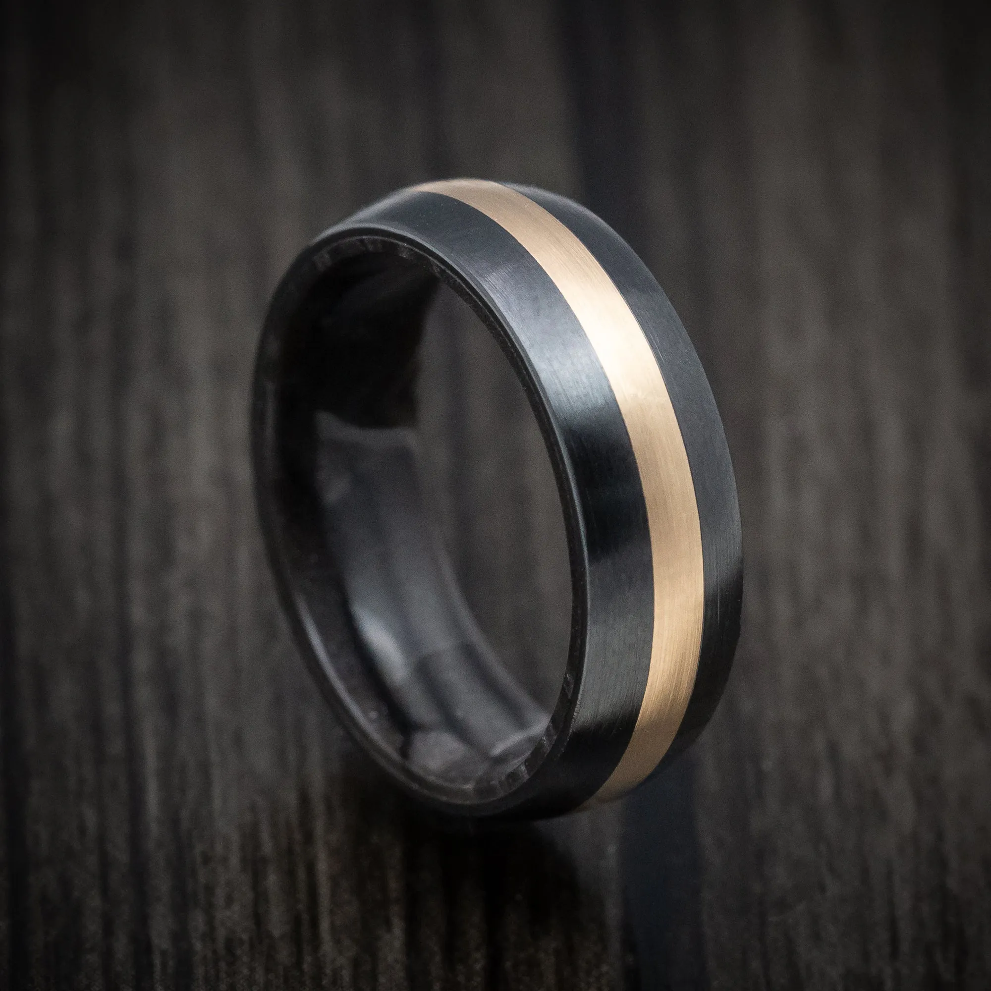 Black Titanium and Juma Sleeve Men's Ring with 14K Gold Inlay Custom Made Band