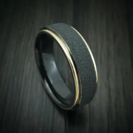 Black Titanium Men's Ring with 14k Gold Edges Custom Made Band