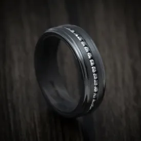 Black Zirconium and Diamond Men's Ring with Forged Carbon Fiber Sleeve Custom Made