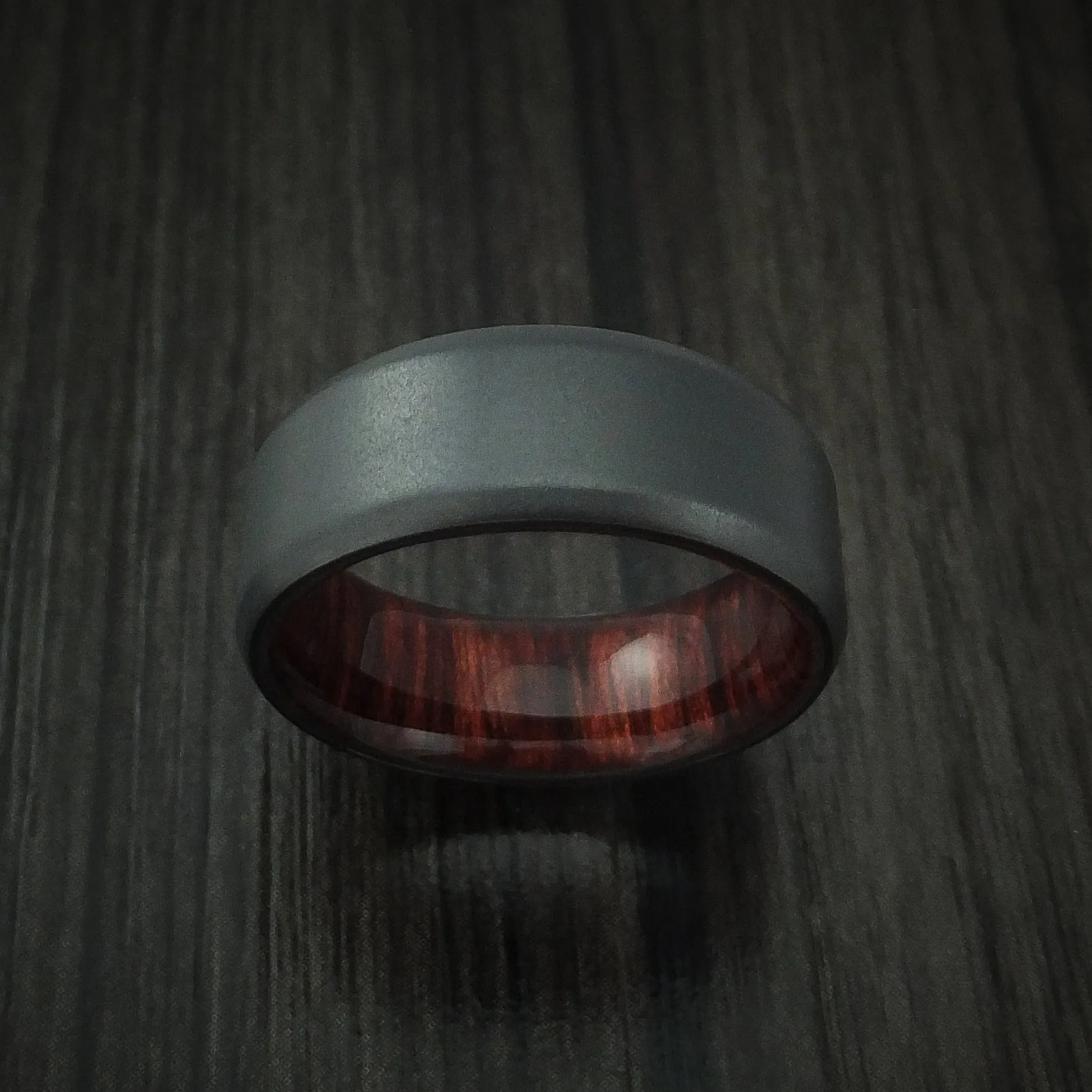 Black Zirconium and Red Heart Wood Hard Wood Sleeve Men's Ring Custom Made