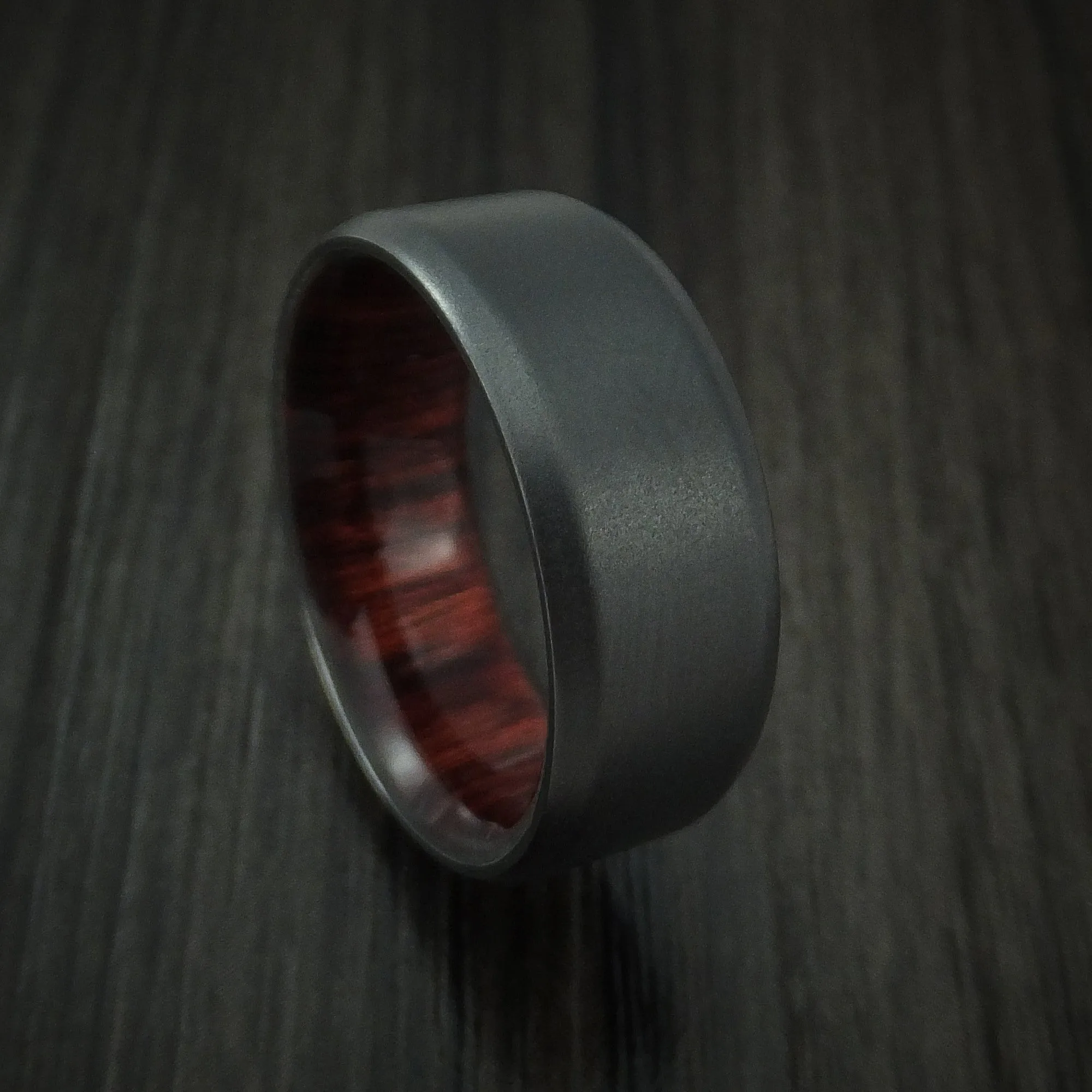 Black Zirconium and Red Heart Wood Hard Wood Sleeve Men's Ring Custom Made