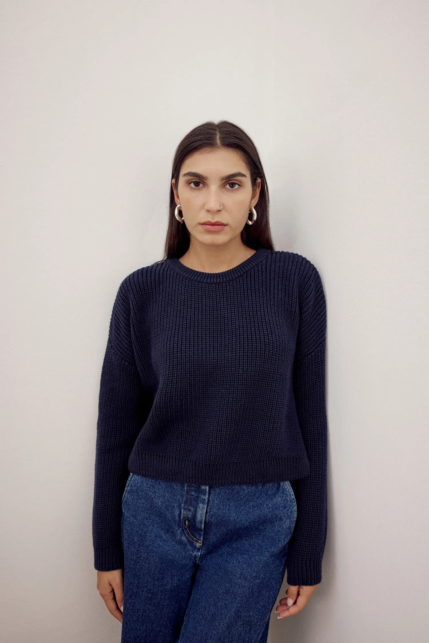 Bobbie Cropped Knitted Jumper Navy