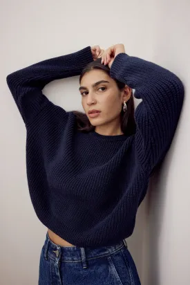 Bobbie Cropped Knitted Jumper Navy