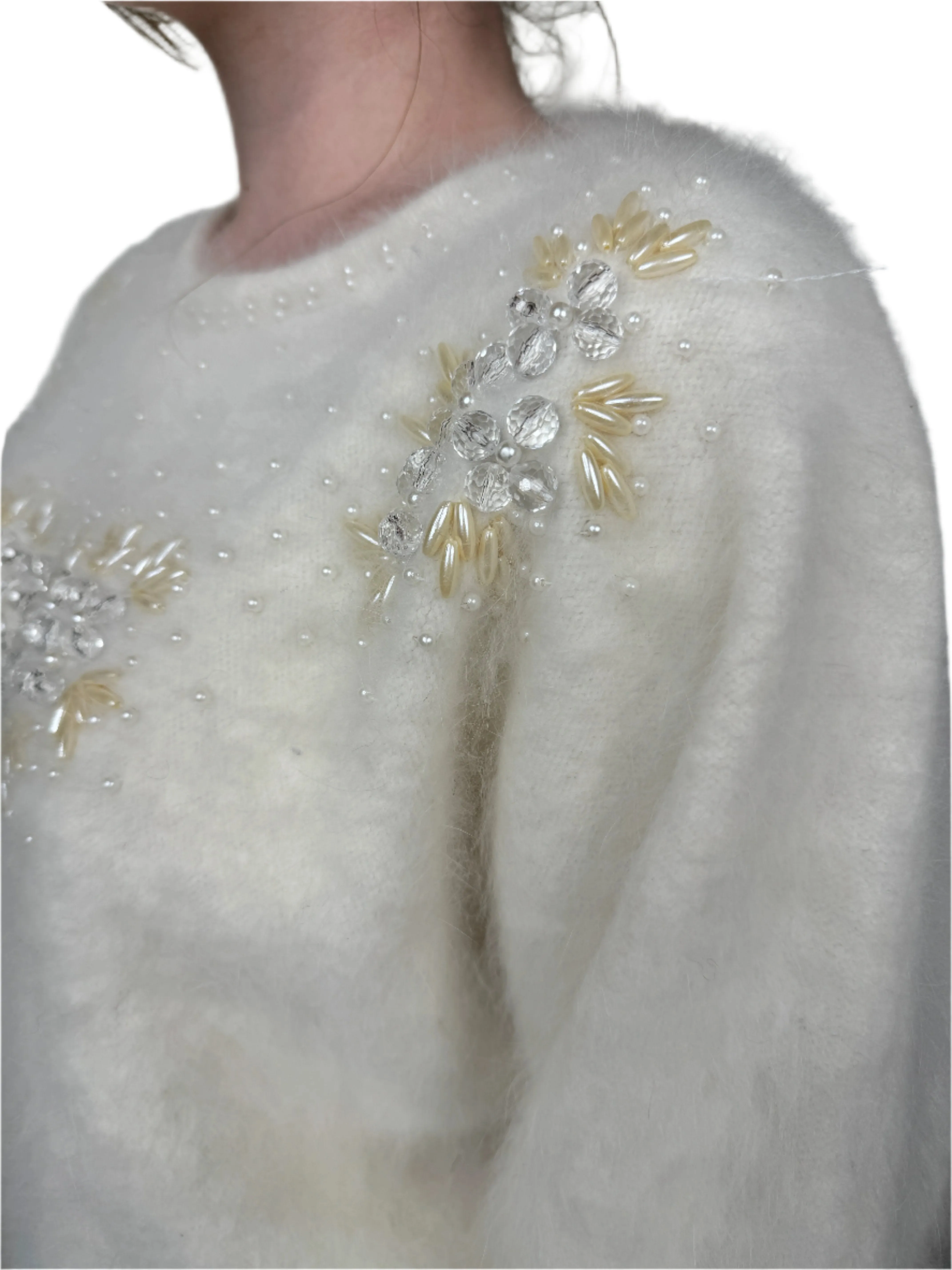 Cream Mohair Beaded Sweater 1980s