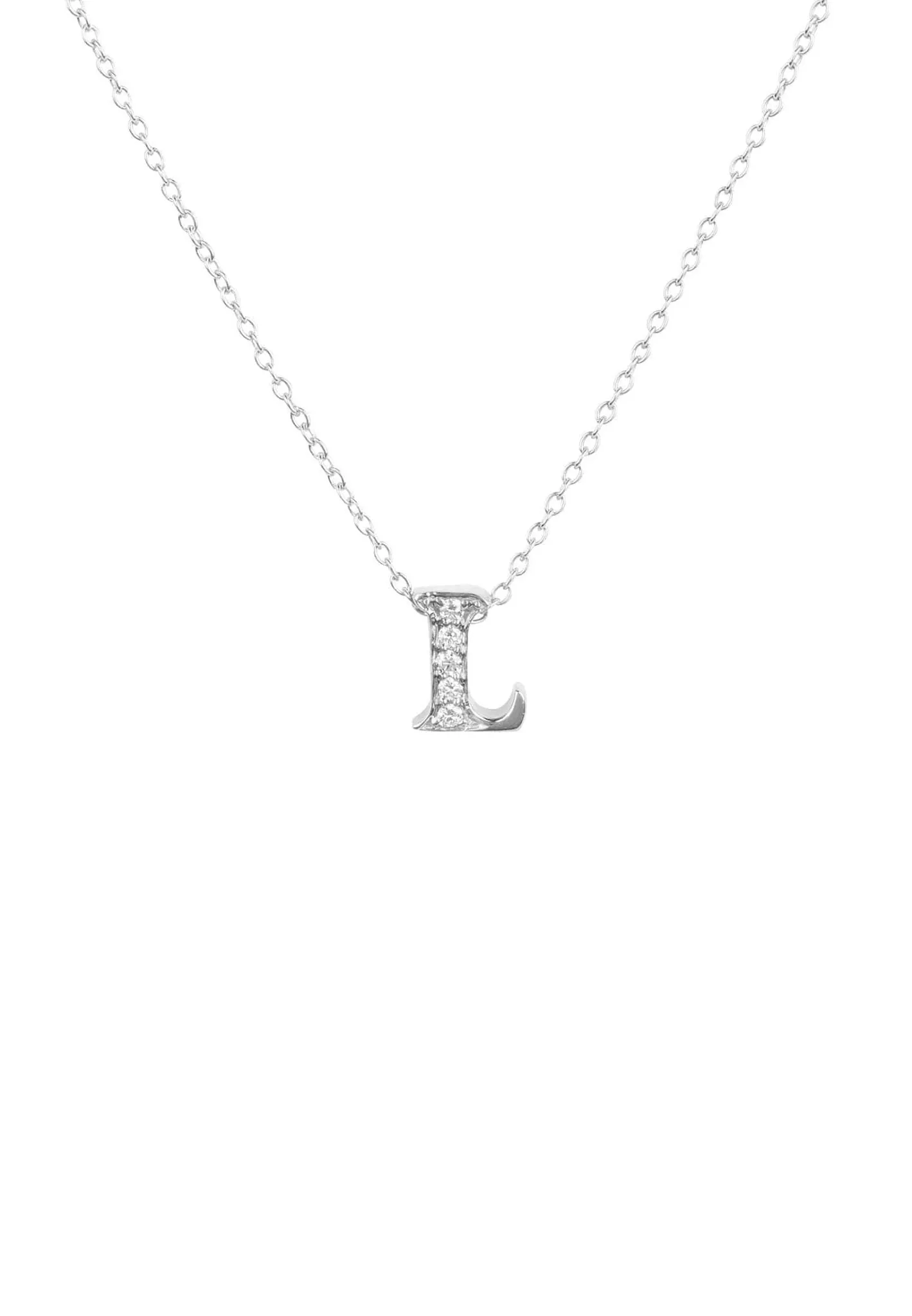 Diamond Initial Letter Pendant Necklace Silver L