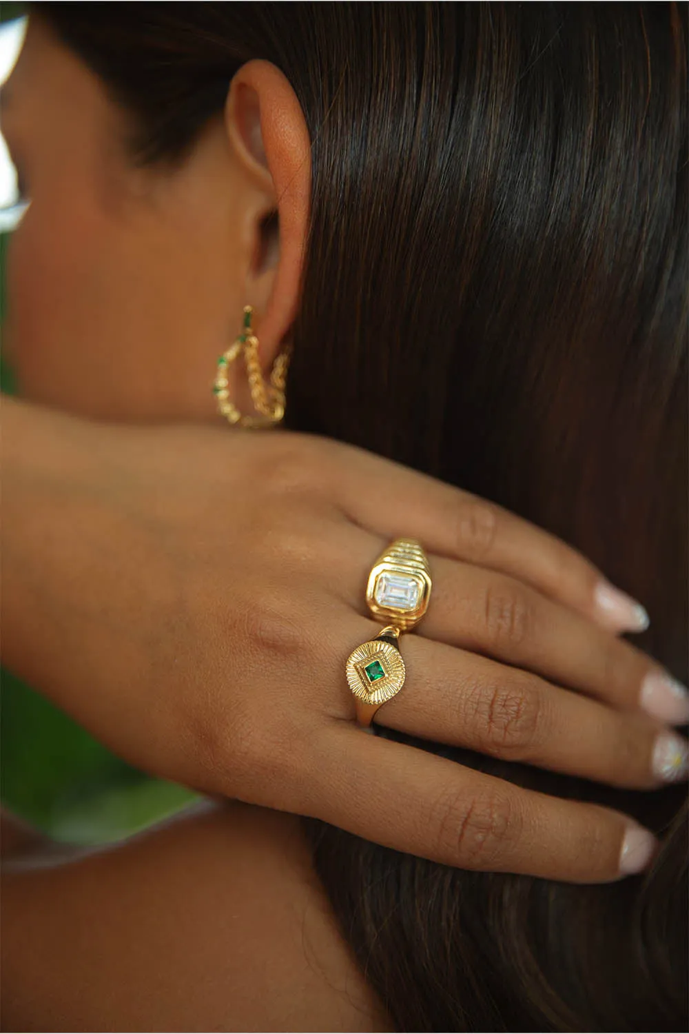 Emerald Ring White 14K Gold Plated