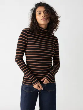 Essential Turtleneck Top Raw Hide Black Stripe