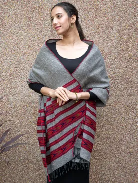 Exclusive, Soft Himachal Wool Stole - 6 Panels, Grey