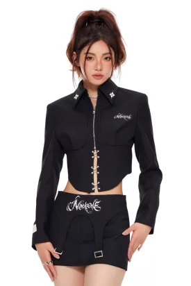 Fitted Short Suit Jacket with Cross Design