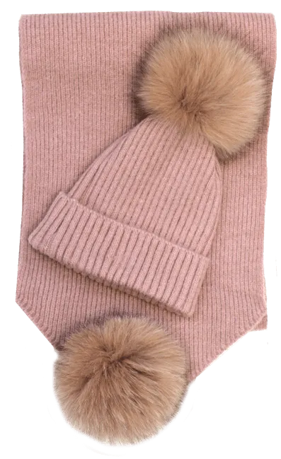 La Fiorentina Scarf and Hat Set with Fox Fur Pom - Perfect Holiday Gift