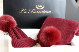 La Fiorentina Scarf and Hat Set with Fox Fur Pom - Perfect Holiday Gift