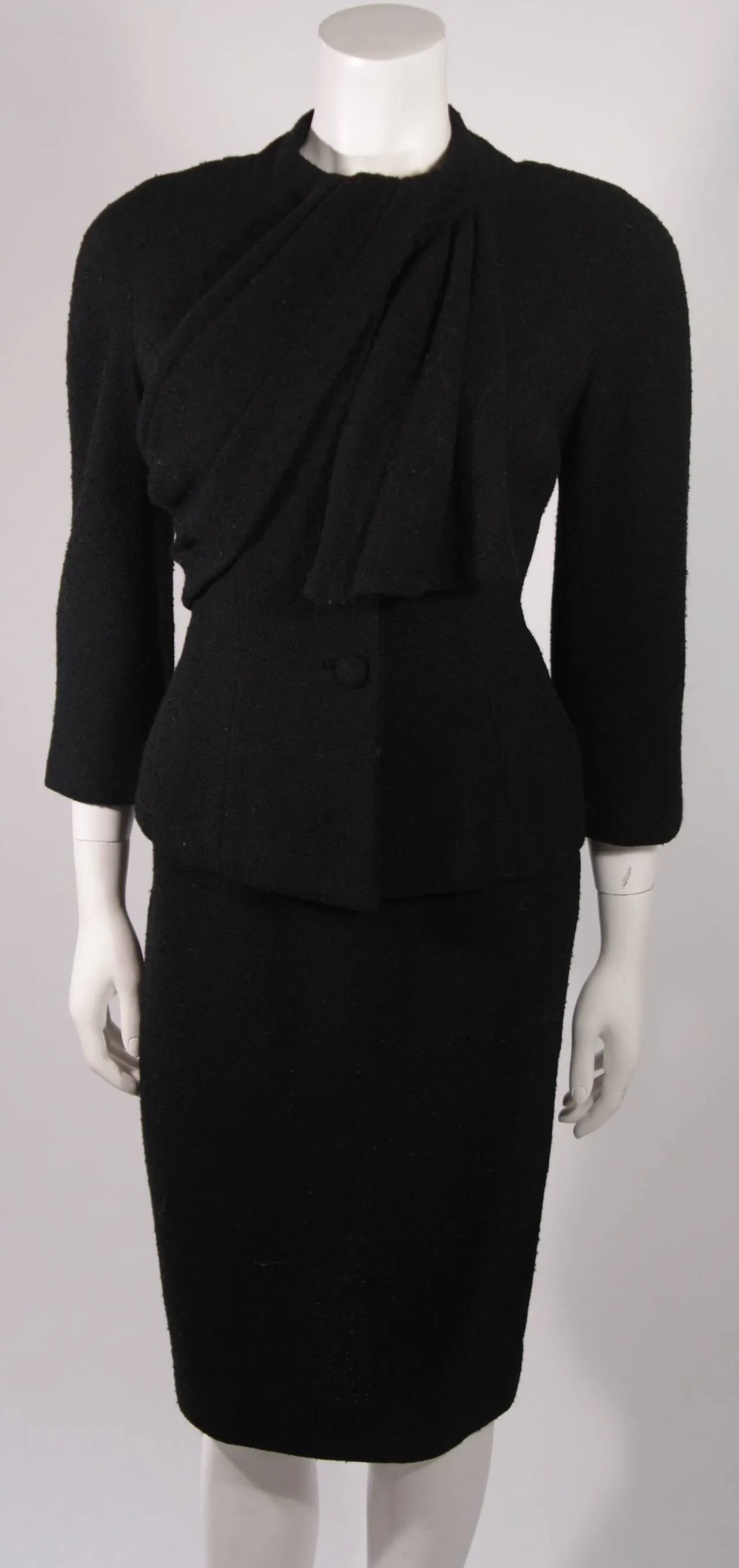 Black Wool Draped Skirt Suit by LILLI ANN San Francisco