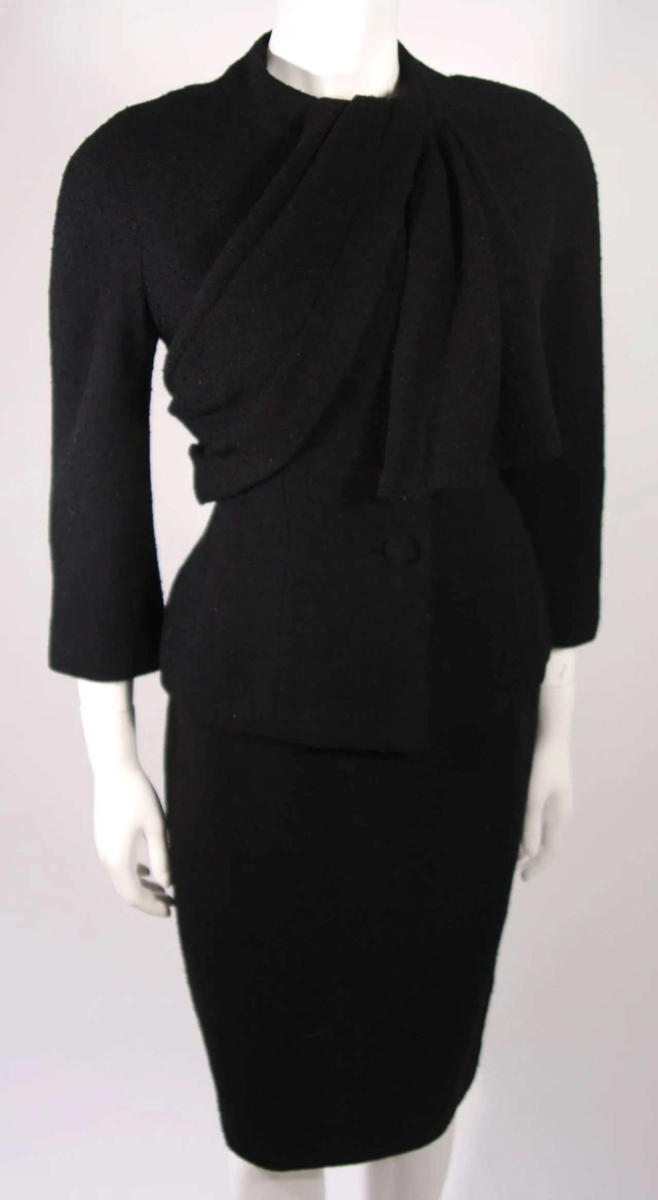 Black Wool Draped Skirt Suit by LILLI ANN San Francisco