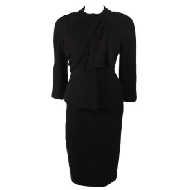 Black Wool Draped Skirt Suit by LILLI ANN San Francisco