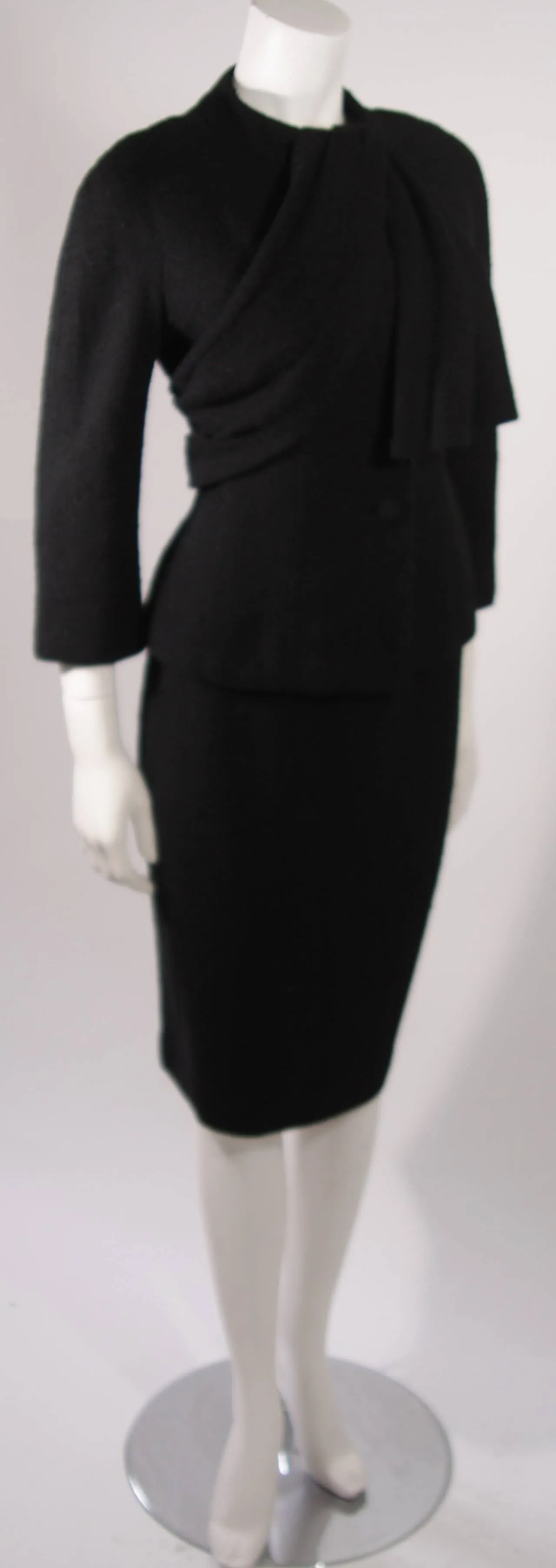 Black Wool Draped Skirt Suit by LILLI ANN San Francisco