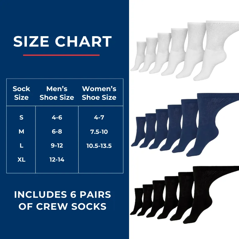 Men's Cotton Diabetic Crew Socks (6 Pair)