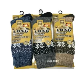 Mens Unisex Snow Flake Merino Lambs Wool Socks 2.4Tog Winter Boot Thick