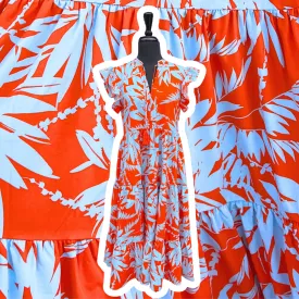 Orange Palms Print Midi