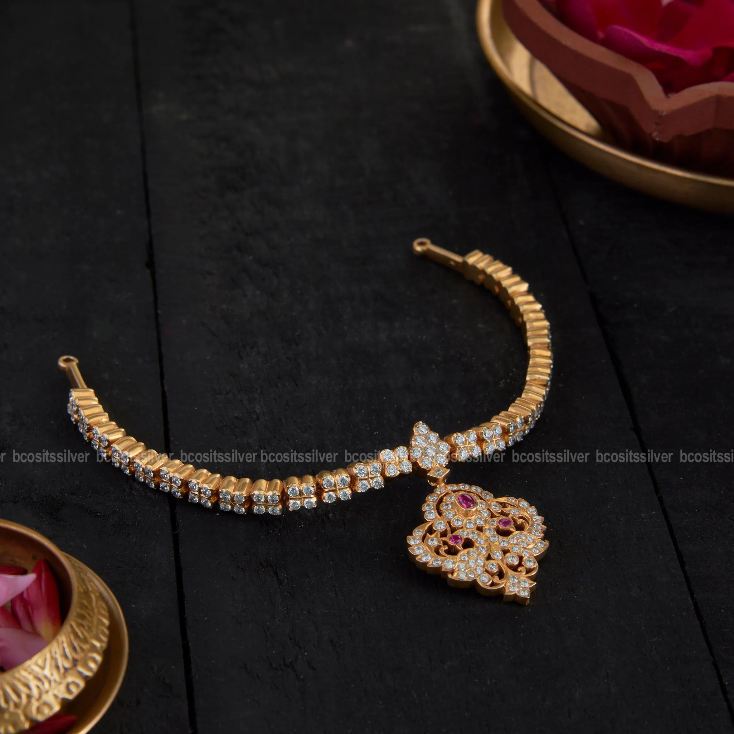 Padmini Diamond Look-Alike Closed Setting Attigai Necklace - Elegant Traditional Jewelry Piece