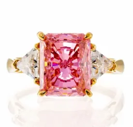 Radiant and Triangle Cut Pink Cubic Zirconia Engagement Ring In Sterling Silver