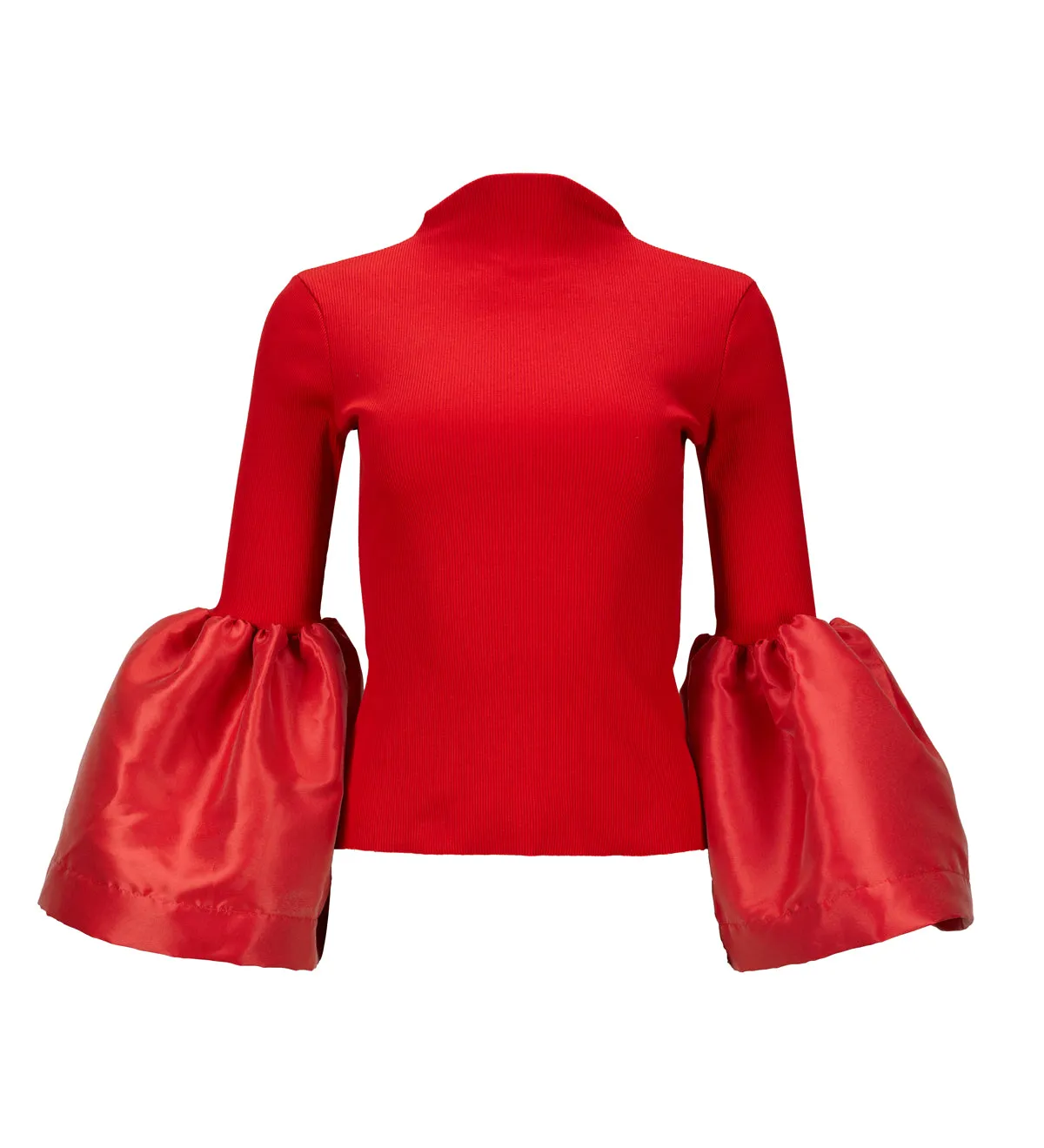 RED TURTLENECK PUFF SLEEVE TOP