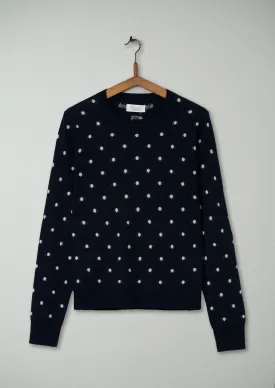 Reworn Merino Neat Sweater Size M (154) | Navy/Ecru