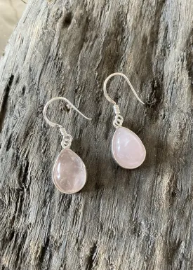 Solid Silver Pear-Drop Chunky Rose Quartz Earrings