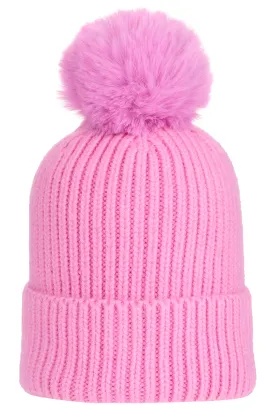 Super Soft Chunky Cashmere Mix Hat with Pom Pom in Bubblegum Pink