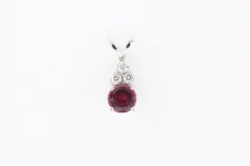 White Gold Round Dark Pink Tourmaline Pendant with Diamonds